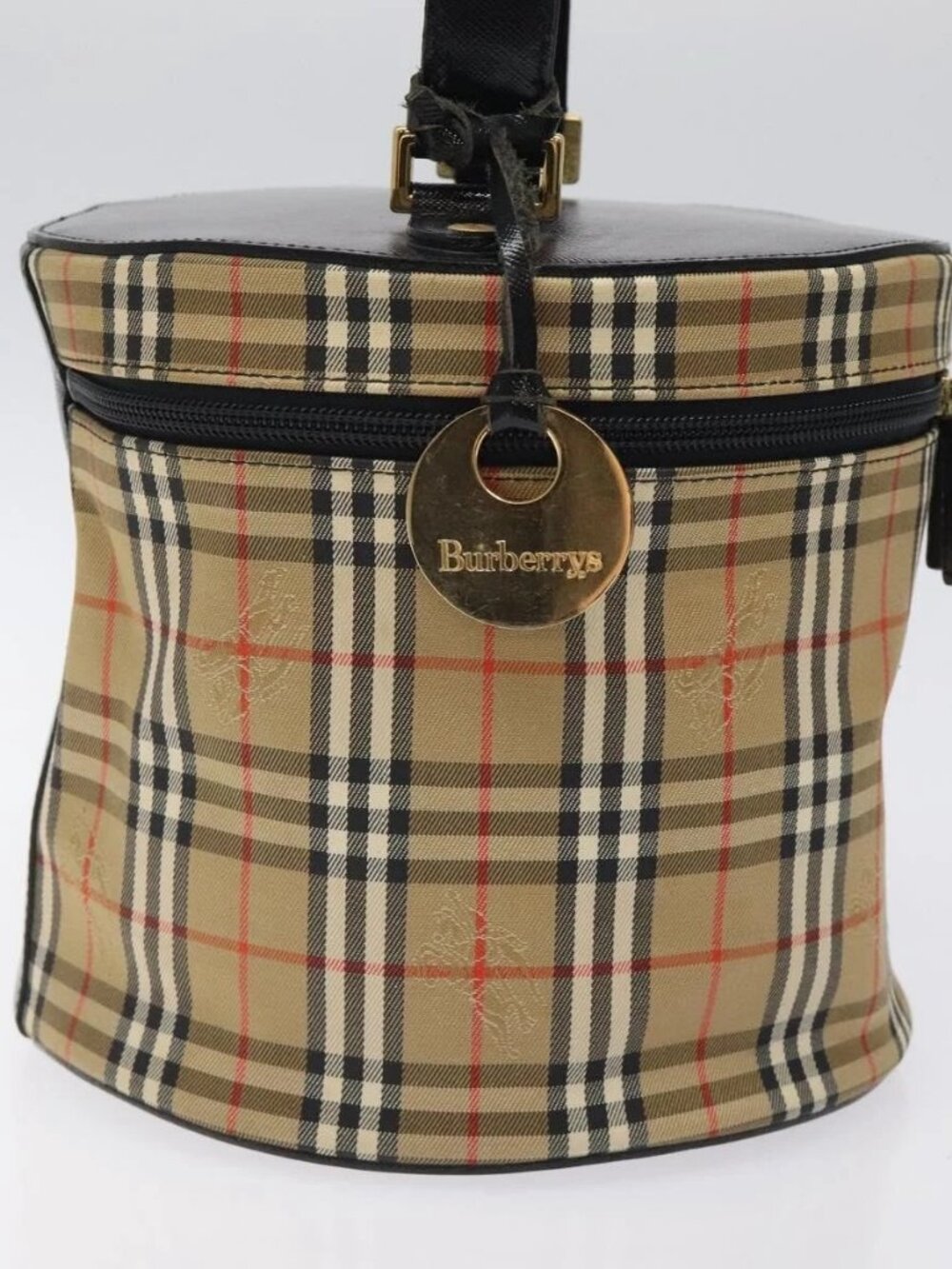 Burberrys Nova Check Hand Bag Canvas Beige Gold Auth 120481 - Picture 3 of 16